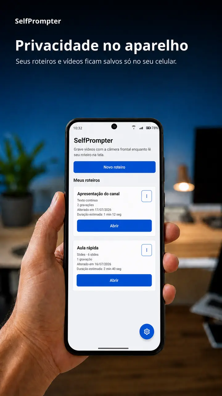Lista de roteiros armazenados no próprio aparelho pelo SelfPrompter