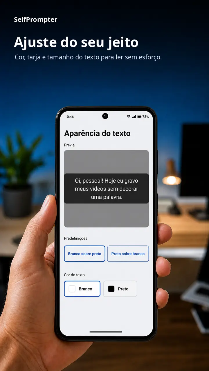 Ajustes de aparência do texto no SelfPrompter
